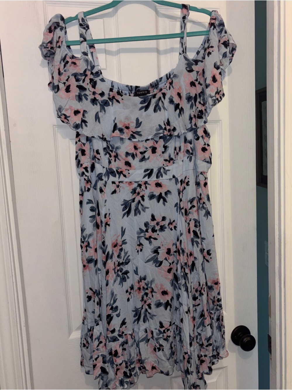 Torrid Light Blue Floral Print Dress with Pink & Navy Accents